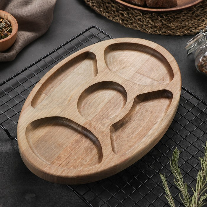 Менажница овальная Adelica «Бочонок», 5 секций, 30×20×1,8 см, массив берёзы