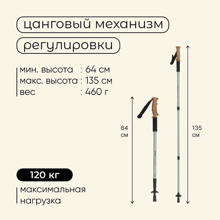 Палка треккинговая maclay Alu 500, телескопическая, 1 шт.