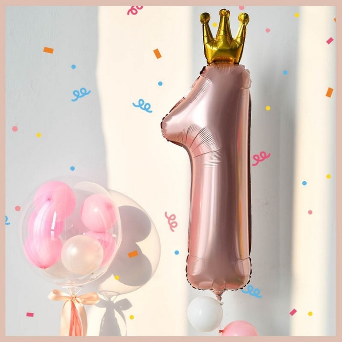 Шар фольгированный 32" &laquo;Цифра 1 с короной&raquo;, цвет розовый