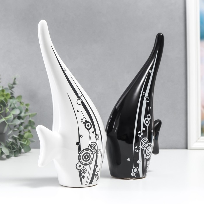 Сувенир керамика Сувенир керамика "Рыбки белая и чёрная с водорослями и пузырьками" набор 2 шт 28х13 см