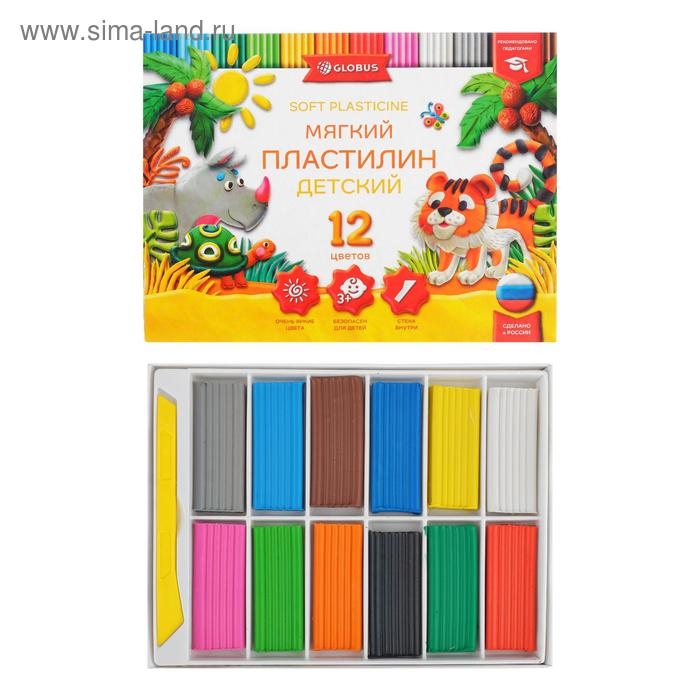 Пластилин GLOBUS Пластилин GLOBUS "Детский", 12 цветов, 180 г, мягкий