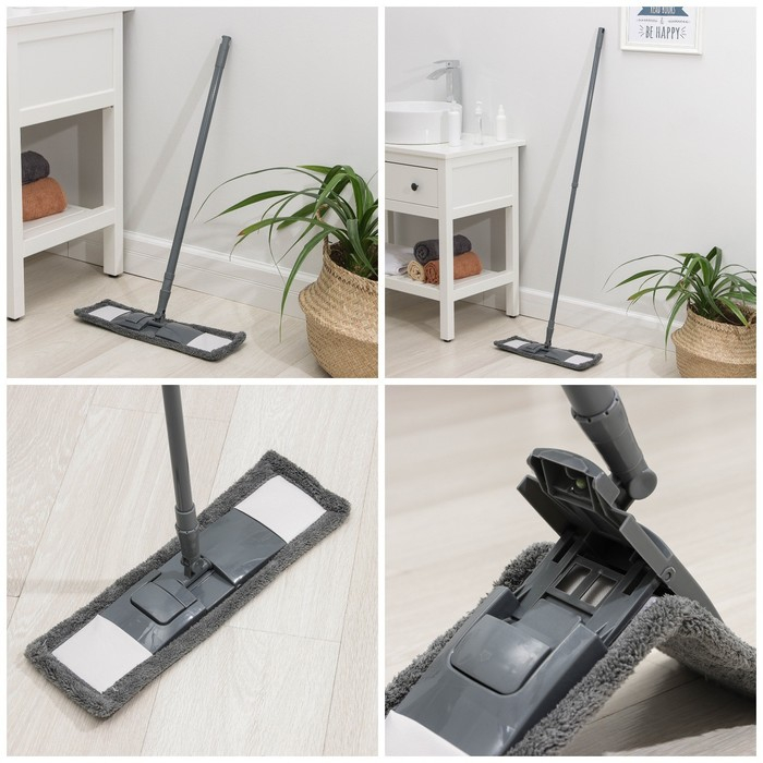 Швабра для мытья пола плоская Доляна, насадка из микрофибры 43×14 см, телескопическая ручка 80(120) см Швабра для мытья пола плоская Доляна, насадка из микрофибры 43×14 см, телескопическая ручка 80(120) см