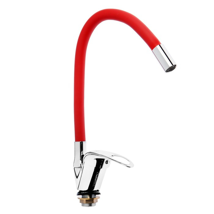 Смеситель для кухни ZEIN Z2113, однорычажный, гибкий излив, картридж 40 мм, красный/хром Смеситель для кухни ZEIN Z2113, однорычажный, гибкий излив, картридж 40 мм, красный/хром