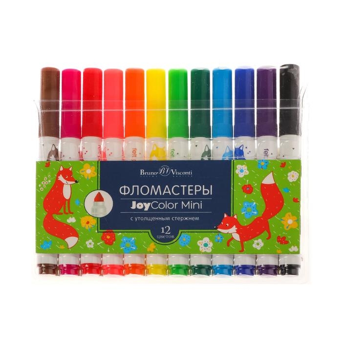 Фломастеры с утолщённым стержнем 12 цветов Joycolor Mini, в пластиковом кармане, МИКС Фломастеры с утолщённым стержнем 12 цветов Joycolor Mini, в пластиковом кармане, МИКС