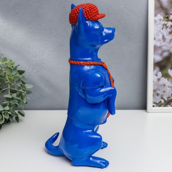 Сувенир полистоун Сувенир полистоун "Той-терьер в кепке и галстуке" синий с оранжевым 29,5х14х11,5 см