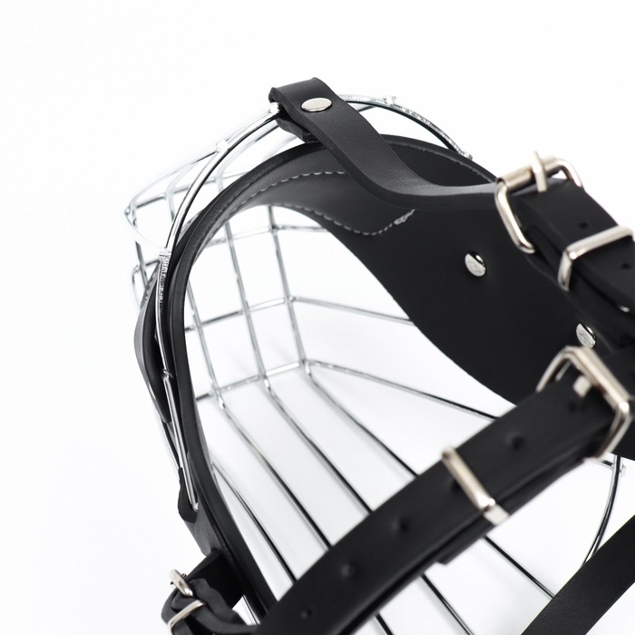 Намордник металлический №3 с трехсторонним ремешком, прессованная кожа, чёрный Намордник металлический №3 с трехсторонним ремешком, прессованная кожа, чёрный