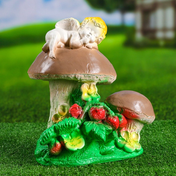 Садовая фигура  Садовая фигура "Ангелочек на грибе" 17х20х24см