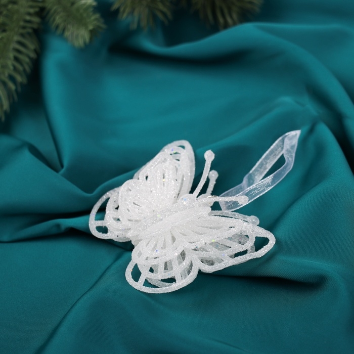 Украшение ёлочное Украшение ёлочное "Бабочка перелив" 8х7 см, белый