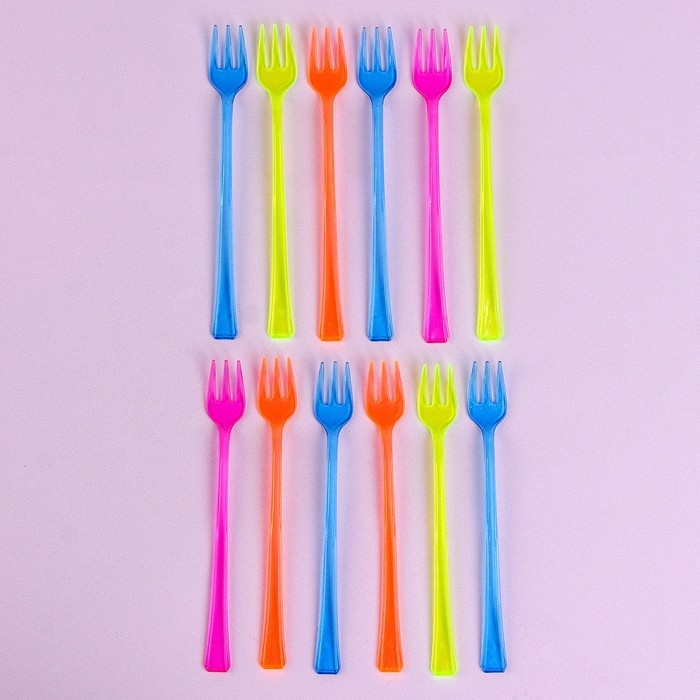 Вилки пластиковые, в наборе 12 штук, цвета МИКС Вилки пластиковые, в наборе 12 штук, цвета МИКС