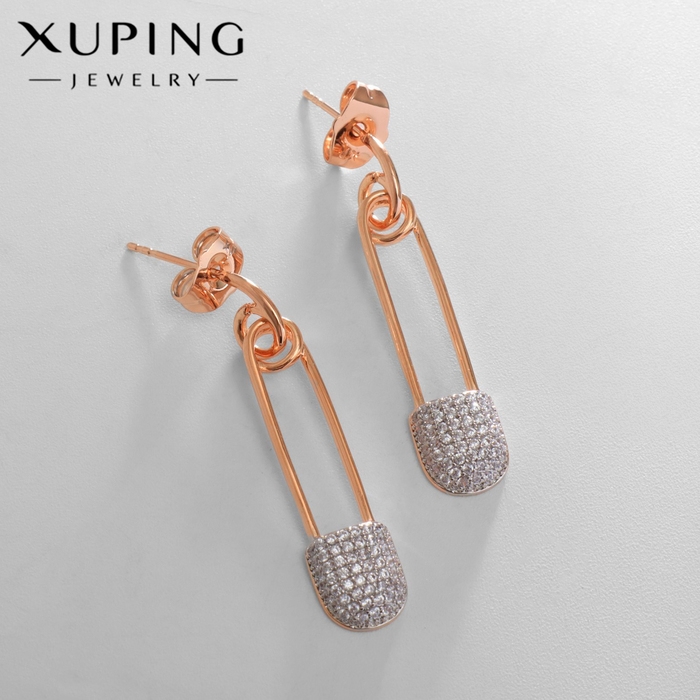 Серьги со стразами XUPING булавка искра, цвет белый в розовом золоте Серьги со стразами XUPING булавка искра, цвет белый в розовом золоте