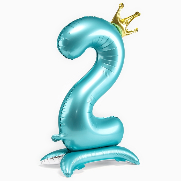 Шар фольгированный 42" &laquo;Цифра 2 с короной&raquo; на подставке, цвет голубой