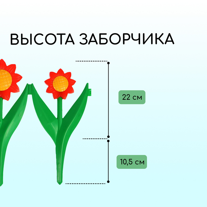 Декоративное ограждение для сада и огорода, 32,5 × 225 см, 5 секций, пластик, красный цветок, «Ромашка»