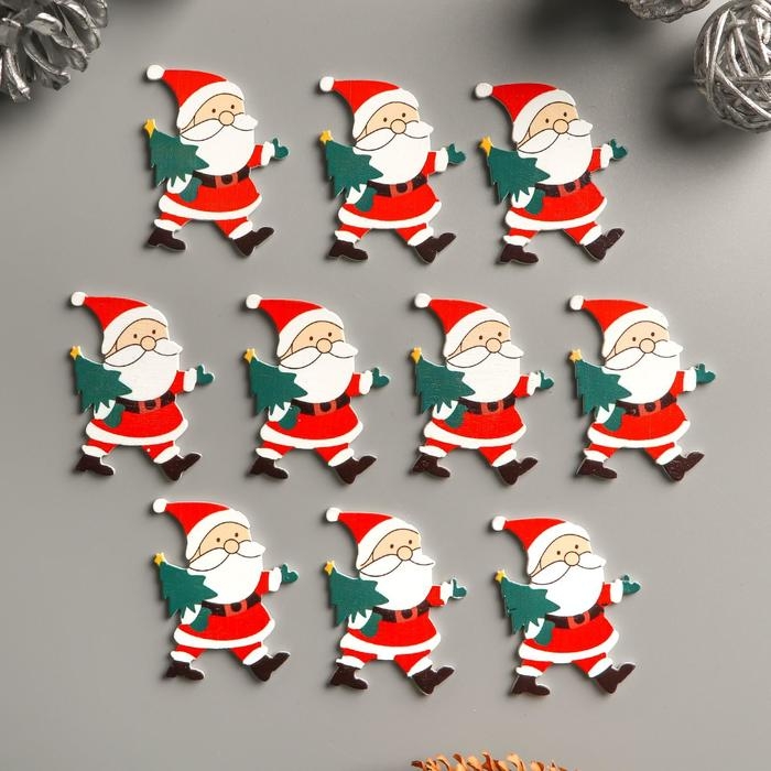 Декор для творчества дерево Декор для творчества дерево "Дедушка мороз с ёлкой" набор 10 шт 4,2х3,4 см