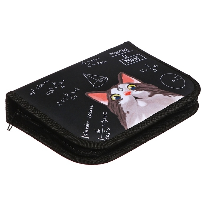 Пенал 3 секции, вкладка внутри, 140 х 210 х 40 мм, тканевый, Calligrata TOP Block Пенал 3 секции, вкладка внутри, 140 х 210 х 40 мм, тканевый, Calligrata TOP Block "Умный кот"