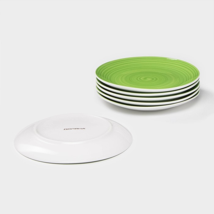Набор фарфоровых тарелок Доляна «Палитра», 6 предметов: d=19 см, цвет зелёный Набор фарфоровых тарелок Доляна «Палитра», 6 предметов: d=19 см, цвет зелёный