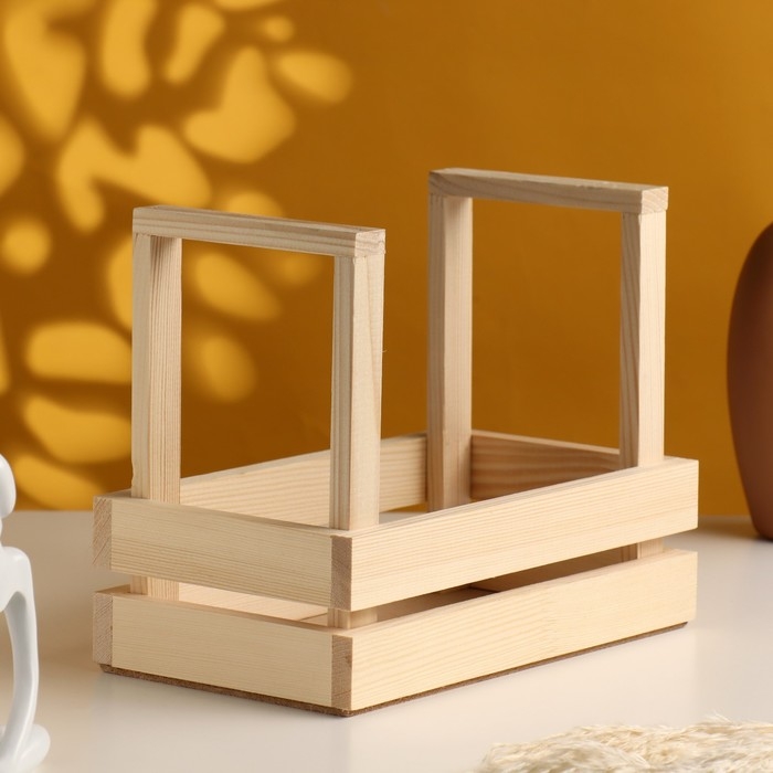 Кашпо деревянное двуреечное с ручками 24,5х14х19,5 см натуральное Кашпо деревянное двуреечное с ручками 24,5х14х19,5 см натуральное