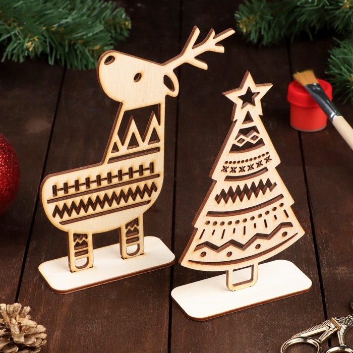 Набор декоративных подставок Набор декоративных подставок "Олень и Ёлка", 2шт, 160 х 140 мм, 160 х 90 мм