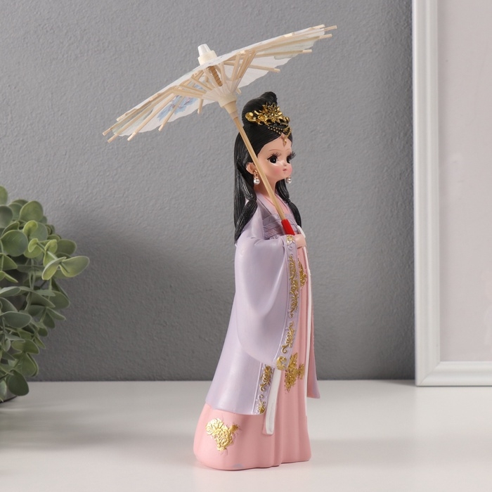 Сувенир полистоун  Сувенир полистоун "Девочка в кимоно с зонтиком" розово-сиреневый 9х12х25 см