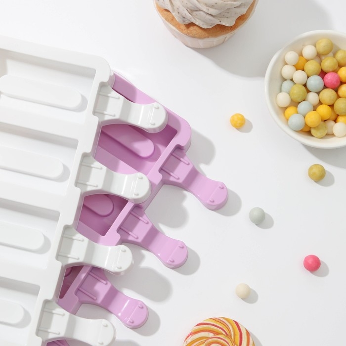 Форма для мороженого «Сицилия», силикон, 19,5×11 см, 4 ячейки (6,8×3,5 см), цвет МИКС Форма для мороженого «Сицилия», силикон, 19,5×11 см, 4 ячейки (6,8×3,5 см), цвет МИКС