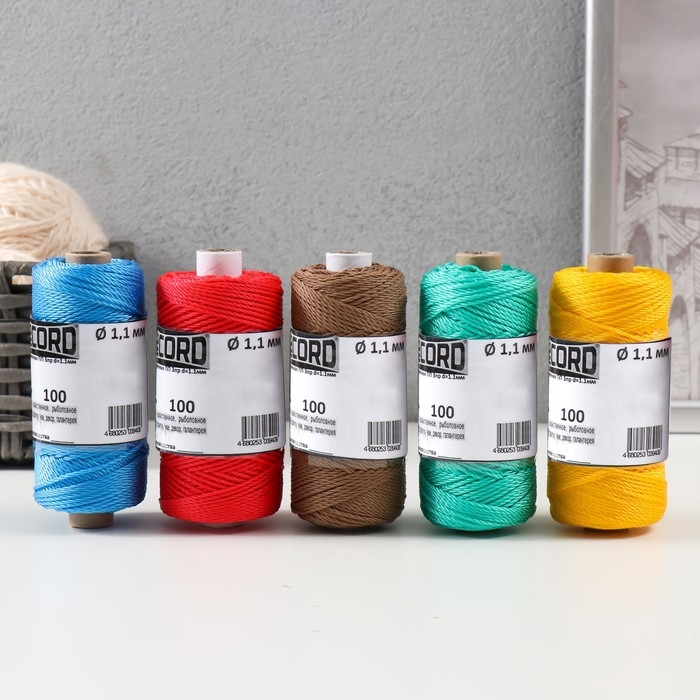 Нить крученая ПП 3пр d=1.1мм (100, беж, желт, зел, крас, син. Ц4 Нить крученая ПП 3пр d=1.1мм (100, беж, желт, зел, крас, син. Ц4" набор 5 шт)