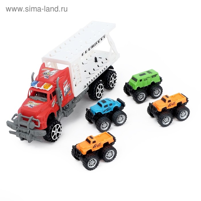 Грузовик инерционный &laquo;Перевозчик&raquo; с 4 машинами, МИКС