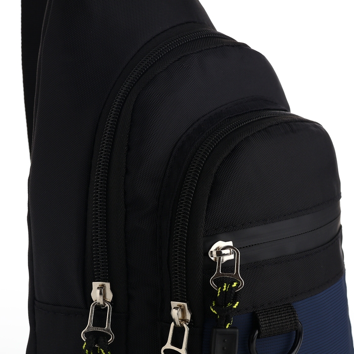 Сумка-слинг из текстиля, 3 наружных кармана, цвет синий Сумка-слинг из текстиля, 3 наружных кармана, цвет синий