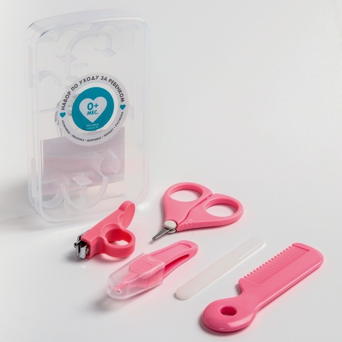 Набор по уходу за ребенком, 5 предметов (расческа, пинцет, ножницы, книпсер, пилка), цвет розовый Набор по уходу за ребенком, 5 предметов (расческа, пинцет, ножницы, книпсер, пилка), цвет розовый