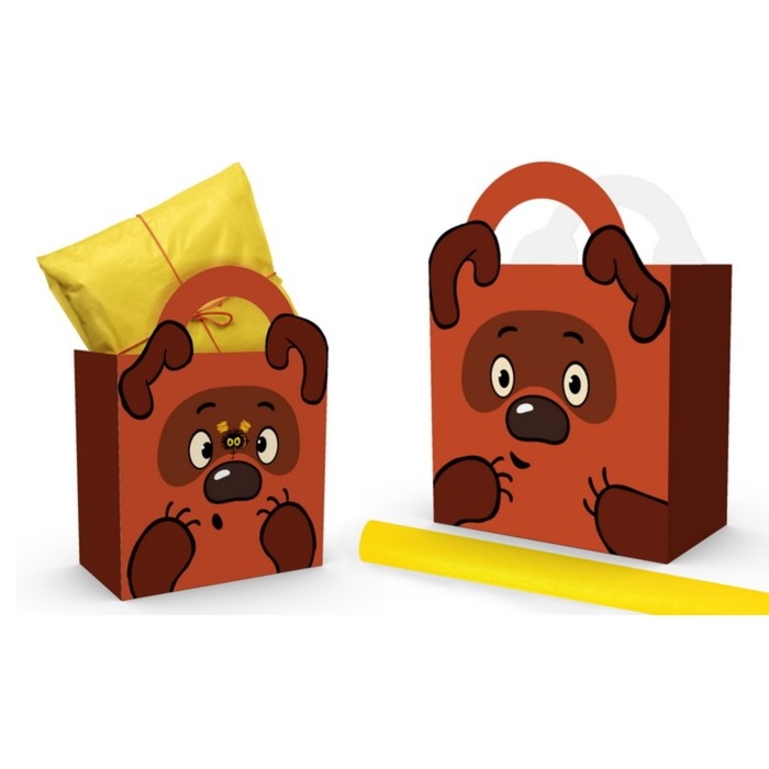 Пакет подарочный с упаковочной бумагой тишью, 22х22х12 см, Винни-Пух Пакет подарочный с упаковочной бумагой тишью, 22х22х12 см, Винни-Пух