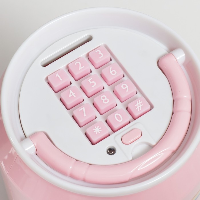 Копилка пластик Копилка пластик "Банка. Зайчишка" кодовый замок, звук АА розовый 14х21 см