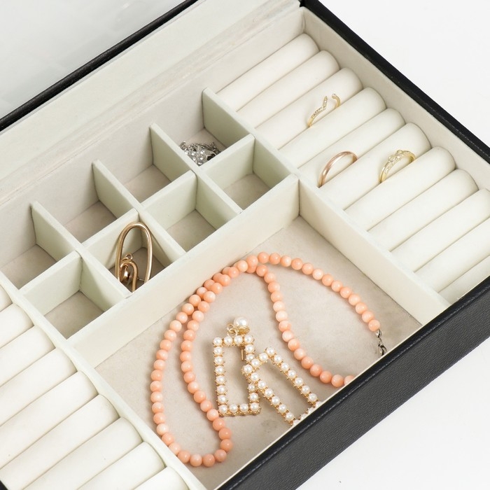 Шкатулка кожзам для украшений  Шкатулка кожзам для украшений "Хэмптонс" чёрная 5,5х27х18 см