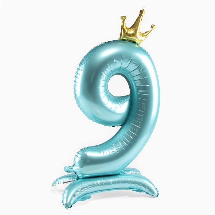Шар фольгированный 42 Шар фольгированный 42" «Цифра 9 с короной» на подставке, цвет голубой