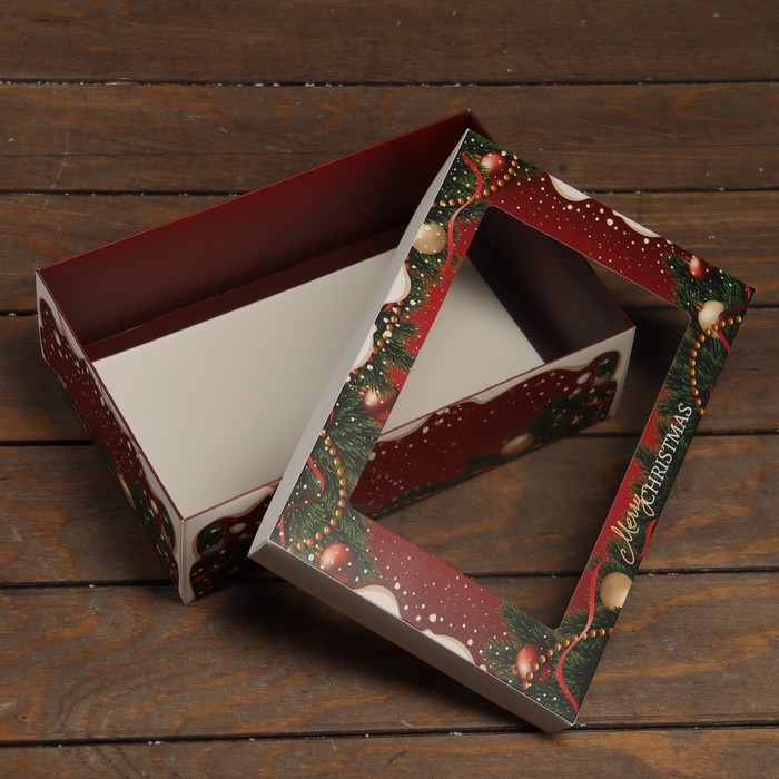 Новый год. Коробка подарочная новогодняя складная, крышка-дно , с окном Новый год. Коробка подарочная новогодняя складная, крышка-дно , с окном "Счастливого Рождества" 30 х 20 х 9 см