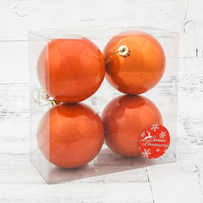 Набор шаров пластик d-8 см, 4 шт Набор шаров пластик d-8 см, 4 шт "Глянец" оранжевый