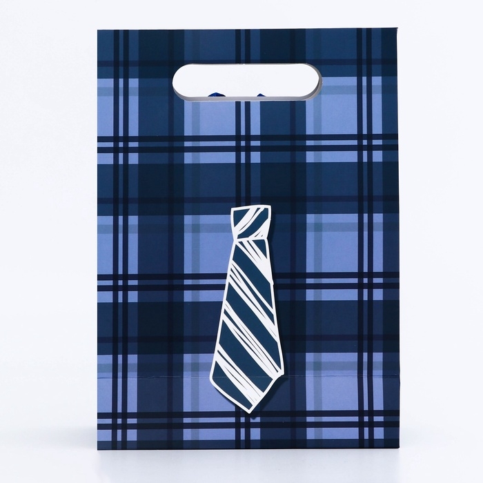 Подарочная коробка-пакет, упаковка с вырубной ручкой, Подарочная коробка-пакет, упаковка с вырубной ручкой, "Мужской галстук" , 19 х 9 х 27 см