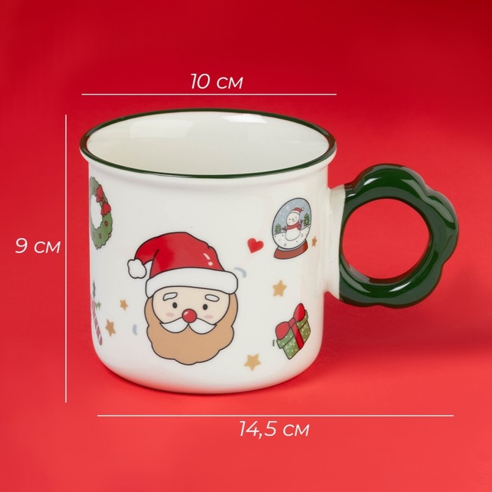 Новогодняя кружка Доляна &laquo;Веселый дедушка&raquo;, 400 мл, 14,5&times;10&times;9 см, цвет белый