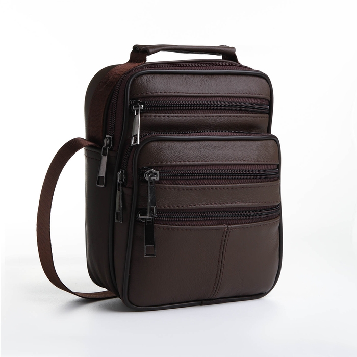 Сумка мужская на молниях, длинный ремень, цвет коричневый Сумка мужская на молниях, длинный ремень, цвет коричневый