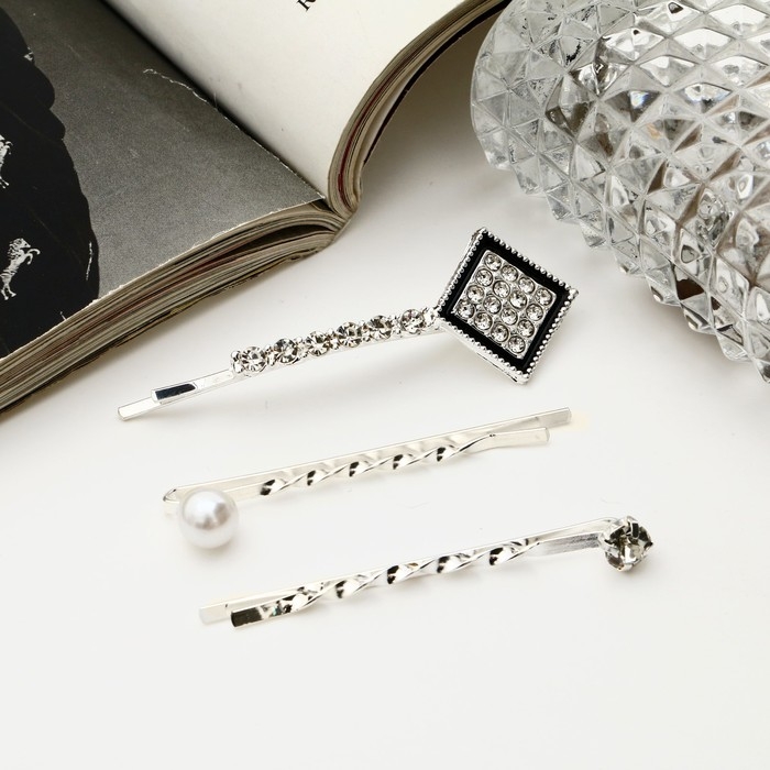 Неведимка для волос  Неведимка для волос "Альтаир" (набор 3 шт)  ромбик, 5,5 см, серебро