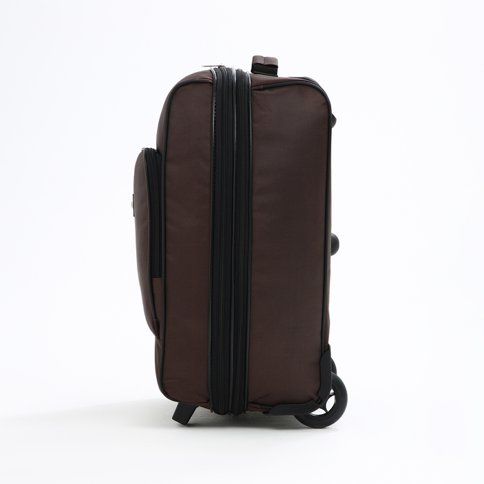 Чемодан малый 52 л (S), «Фабрика КАРТЕКС», отдел на молнии, с расширением, наружный карман, 2 колеса, цвет коричневый Чемодан малый 52 л (S), «Фабрика КАРТЕКС», отдел на молнии, с расширением, наружный карман, 2 колеса, цвет коричневый