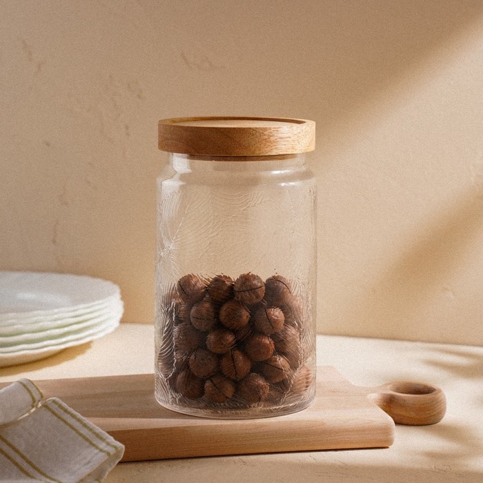 Банка стеклянная для хранения сыпучих продуктов SL Home «Валенсия», 2 л, 12×20 см, с деревянной крышкой Банка стеклянная для хранения сыпучих продуктов SL Home «Валенсия», 2 л, 12×20 см, с деревянной крышкой