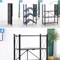 Стеллаж складной на колесах, 5 полок, 72×36×162,5см, цвет чёрный матовый
