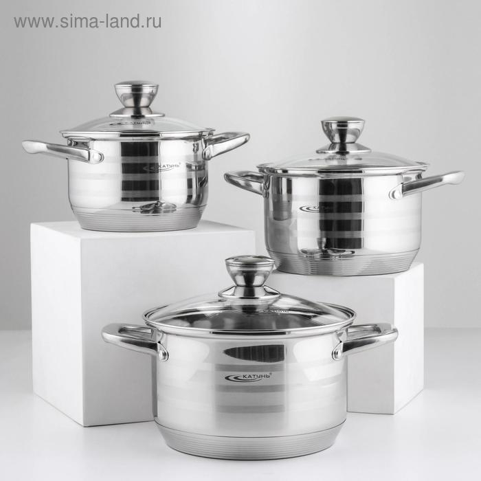 Набор кастрюль «Элис», 3 предмета: 1,8 л, 2,5 л, 3,5 л, стеклянные крышки, индукция Набор кастрюль «Элис», 3 предмета: 1,8 л, 2,5 л, 3,5 л, стеклянные крышки, индукция