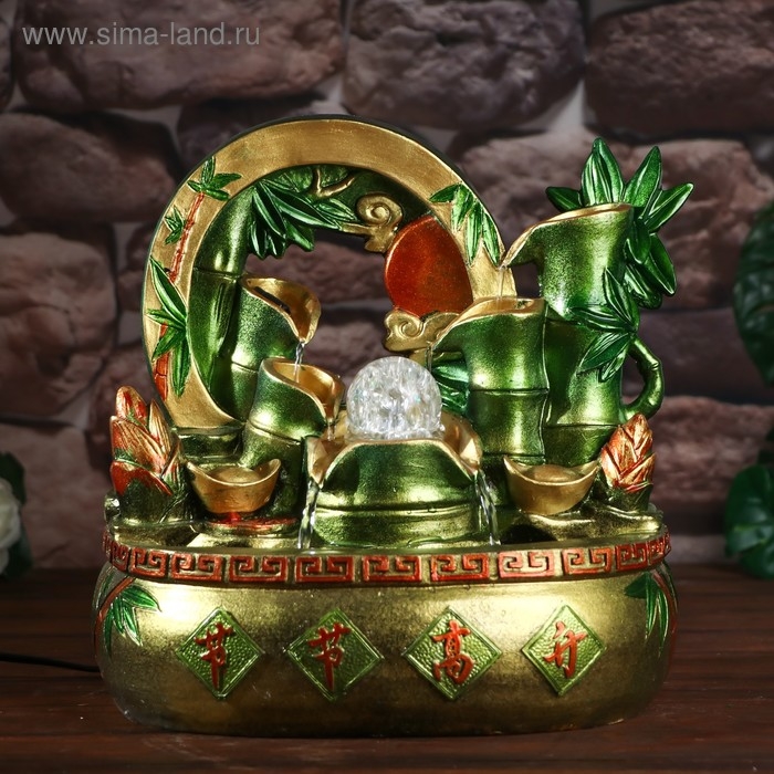 Фонтан настольный от сети, подсветка Фонтан настольный от сети, подсветка "Бамбук и слитки" 31,5х32х20,5 см