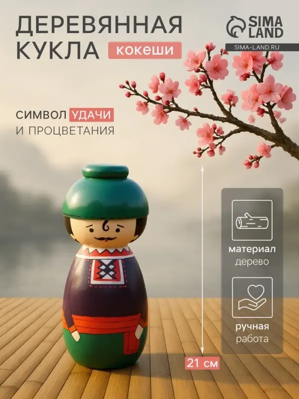 Японская кукла кокеши &laquo;Джун&raquo;, 9&times;9&times;21 см