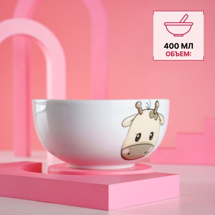 Набор детской посуды из керамики Доляна «Жирафик», 2 предмета: кружка 230 мл, миска 400 мл, цвет белый Набор детской посуды из керамики Доляна «Жирафик», 2 предмета: кружка 230 мл, миска 400 мл, цвет белый