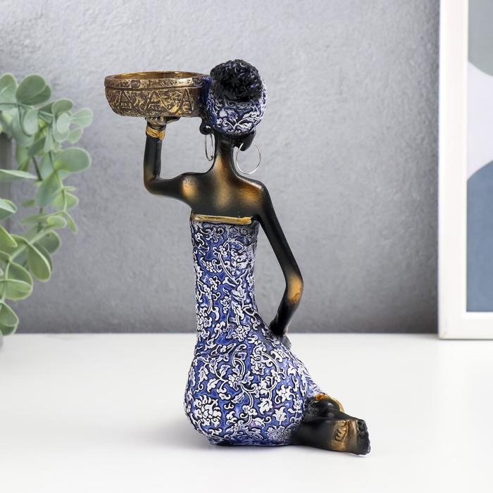 Сувенир полистоун  Сувенир полистоун "Африканка Амади" синее платье с узорами МИКС 19х11х7,7 см