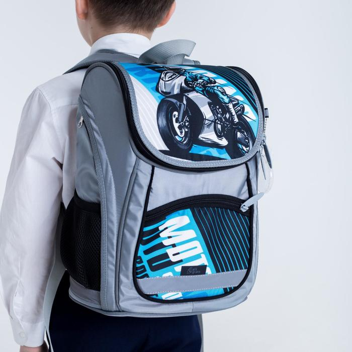 Ранец школьный Стандарт, 36 х 26 х 16 см, + мешок для обуви 40 х 32 см, Сalligrata П Ранец школьный Стандарт, 36 х 26 х 16 см, + мешок для обуви 40 х 32 см, Сalligrata П "Мото", серый