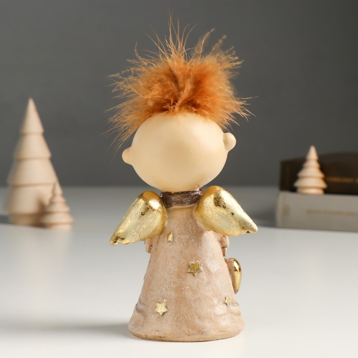 Сувенир полистоун  Сувенир полистоун "Ангелочек Афоня в наряде со звёздами, с сердцем" беж, блёстки 6х9х14,5 см   94988