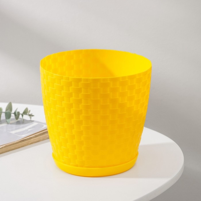 Горшок для цветов с поддоном «Ротанг», 2 л, цвет жёлтый Горшок для цветов с поддоном «Ротанг», 2 л, цвет жёлтый