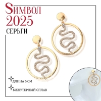 Новый год! Символ года 2025! Серьги со стразами «Змея» обаятельность, круг, цвет белый в золоте