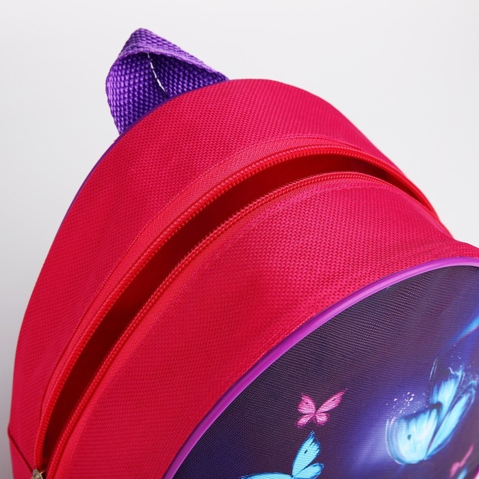 Рюкзак детский для девочки «Котик и бабочка», 23 х 23 х 20 5 см, отдел на молнии, цвет красный